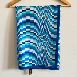 100% Silk Scarf in Blue Monotone Geometric Abstract Print Adrienne Vittadini